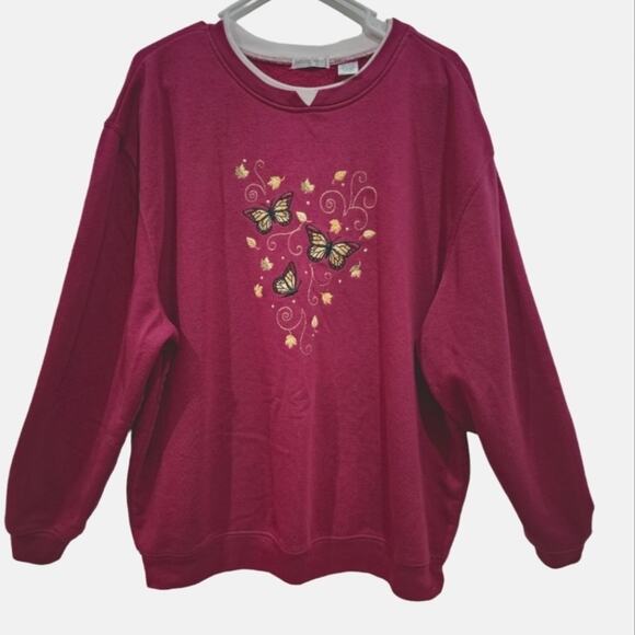 Hasting & Smith Women Grannycore Sweatshirt with Butterflies and Leaves 2X - Picture 4 of 7